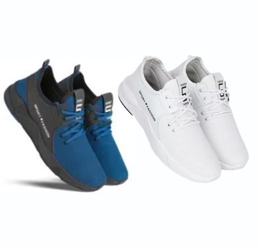 Sports Shoes for Men (Pack of 2) (White & Blue, 6)