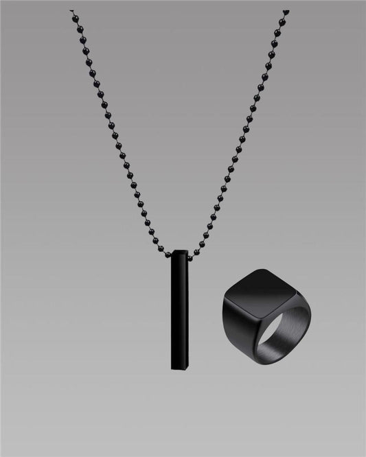 Saizen black vertical bar pendant with ring for boys and mens